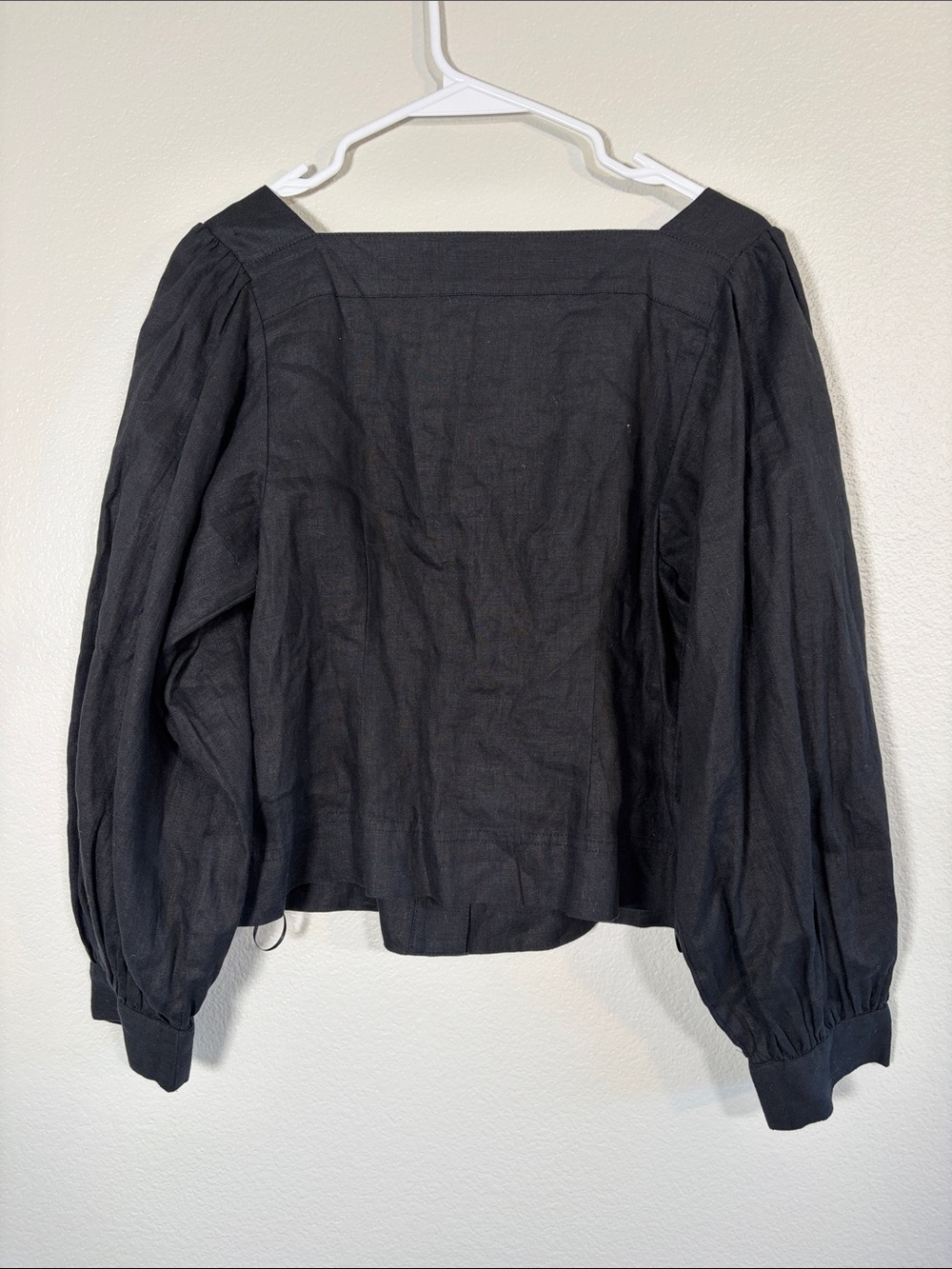 NWT J Crew Linen Black Square Neck Button Front Long Sleeve - S - Picture 5 of 5